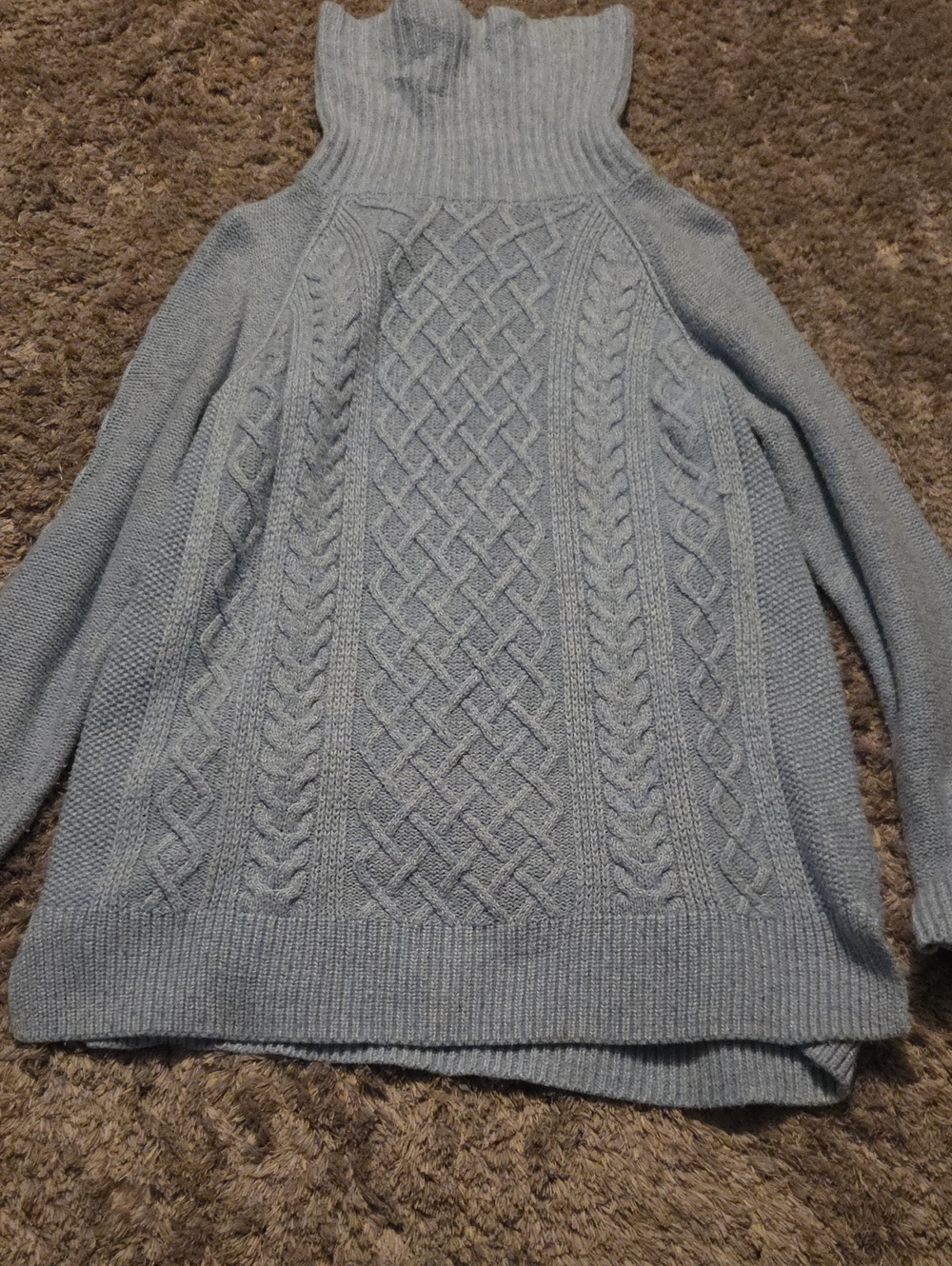 Turtleneck Cable Knit Sweater - Light Blue